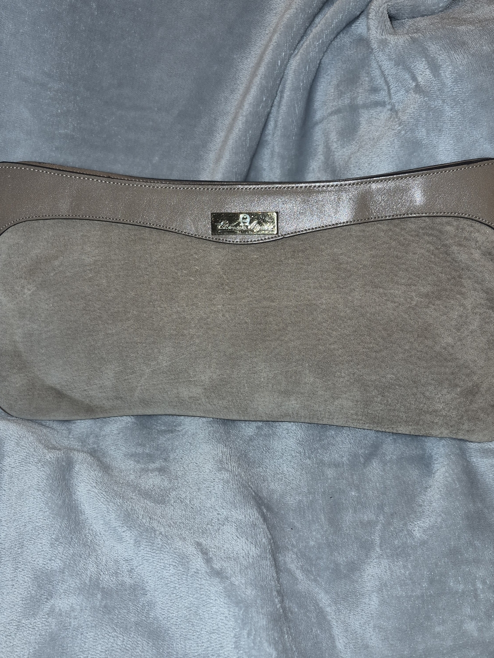 Vintage Etienne Aigner Taupe Suede & Leather Clutch